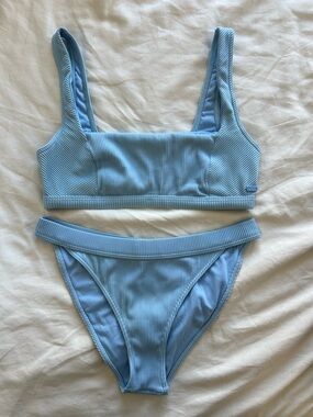 Roxy Light Blue Ribbed Bikini Set